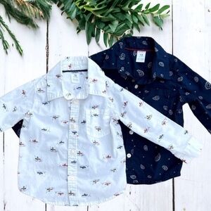 Carter's Size 18 Months Boys Button Down Shirt Bundle Navy & White Long Sleeves